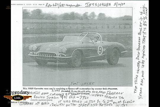 Factory Photo Ref. #35821 1959 Corvette Sport Coupe in Park 