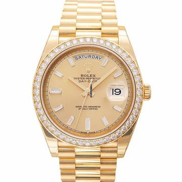  Rolex 228348RBR - Day-Date 40 Yellow Gold Diamonds / Champagne Baguette
