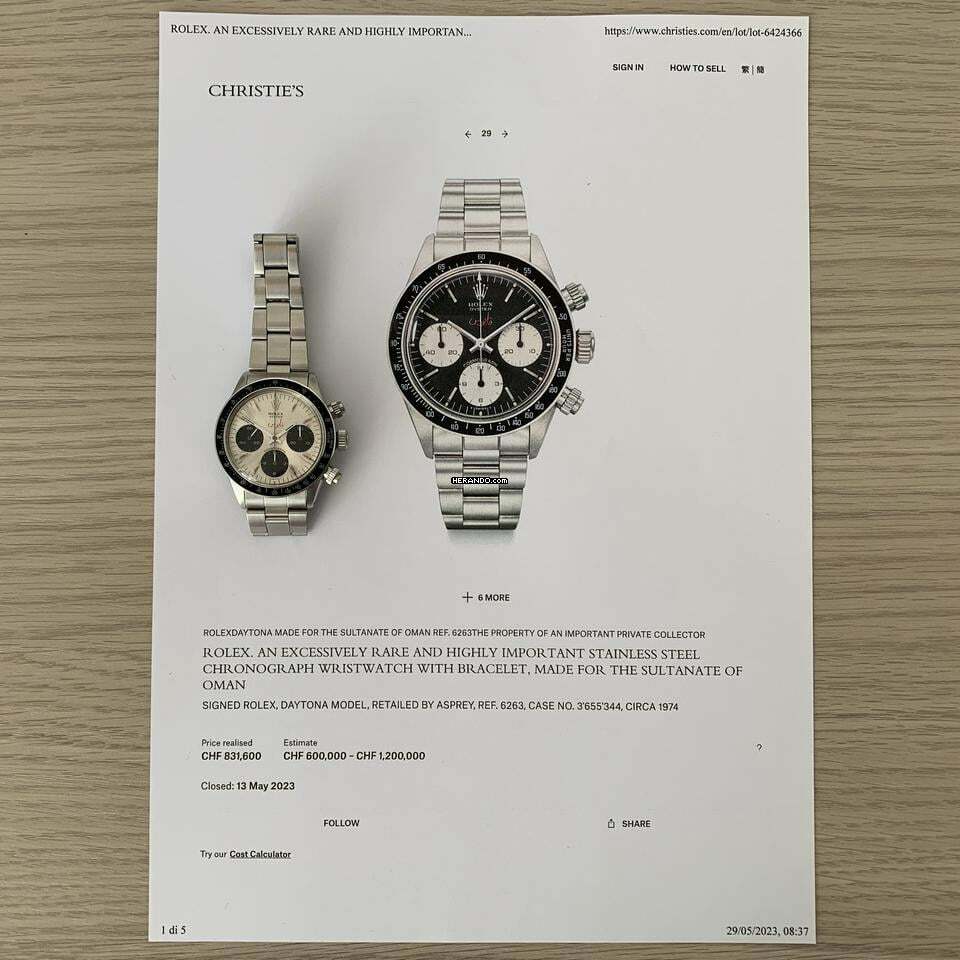 Herando - Rolex Daytona Cosmograph 6263 by “Qaboos bin Said Al Said – ex  Sultan of Oman” Full Set 1973 </h1>