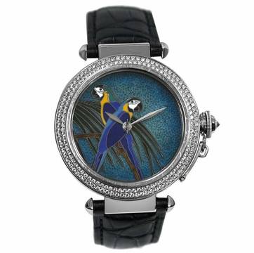  Cartier Pasha 3142L RARE Limited Diamonds Enamel 18k White Gold 41.5MM Watch 