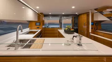 Riviera 78 Motor Yacht Galley 02 Gloss Teak Timber Finish
