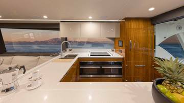 Riviera 78 Motor Yacht Galley 01 Gloss Teak Timber Finish