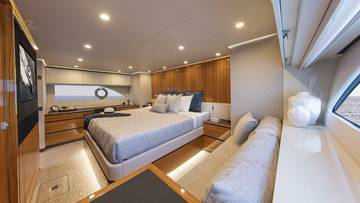Riviera 78 Motor Yacht Master Stateroom 01 Gloss Teak Timber Finish