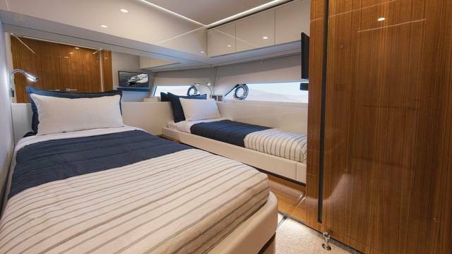 Riviera 78 Motor Yacht Port Stateroom 02 Gloss Teak Timber Finish