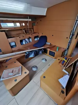 Interior of 2017 Jeanneau Sun Odyssey 469 sailboat under renovation.
