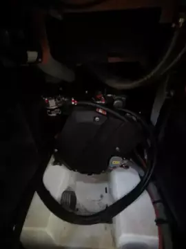 Engine compartment of a 2017 Jeanneau Sun Odyssey 469 sailboat.