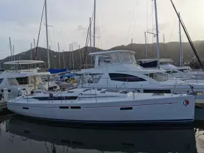 2017 Jeanneau Sun Odyssey 469 sailboat docked in a marina.