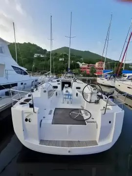 2017 Jeanneau Sun Odyssey 469 sailboat docked at a marina.