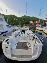 2017 Jeanneau Sun Odyssey 469 sailboat docked in a marina.