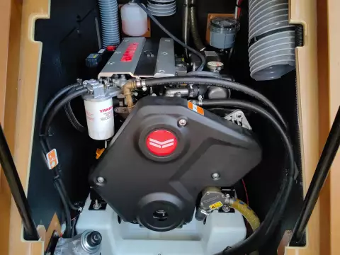 Engine compartment of 2019 Jeanneau Sun Odyssey 440 sailboat, featuring Yanmar components.
