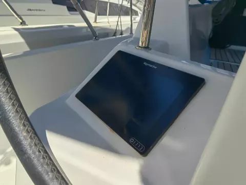 Touchscreen display on 2019 Jeanneau Sun Odyssey 440 yacht's helm.