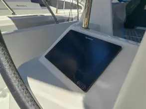 Touchscreen display on 2019 Jeanneau Sun Odyssey 440 yacht's helm.