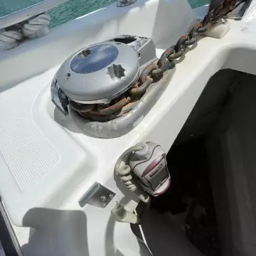 Anchor windlass on 2020 Jeanneau Sun Odyssey 440 sailboat deck.