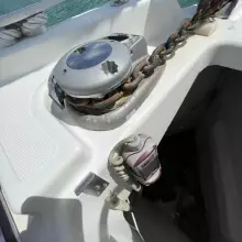 Anchor windlass on 2020 Jeanneau Sun Odyssey 440 sailboat deck.