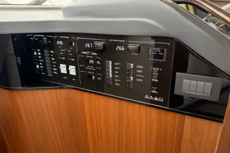 Control panel of 2024 Princess F50 yacht with various switches and indicators.