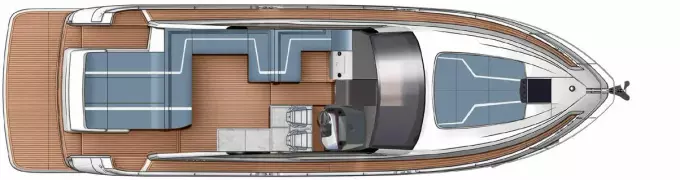 Top view of 2025 Fairline Targa 50 Open yacht layout, featuring spacious seating and deck areas.