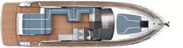 Top view of 2025 Fairline Targa 50 Open yacht layout, featuring spacious seating and deck areas.