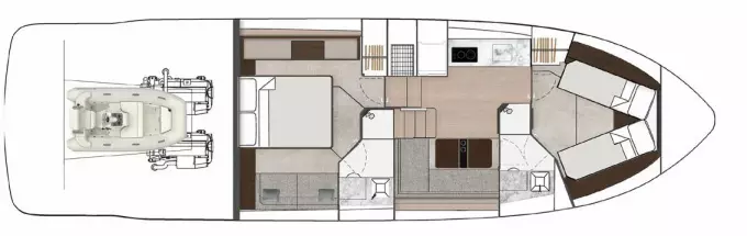 Floor plan of 2025 Fairline Targa 50 Open luxury yacht, showcasing interior layout.