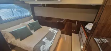 Luxurious cabin interior of 2025 Fairline Targa 45 Open yacht with modern design.