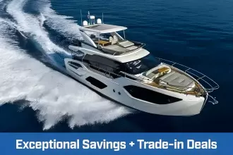 Luxurious 2025 Absolute 52 FLY yacht cruising with exceptional savings and trade-in deals.