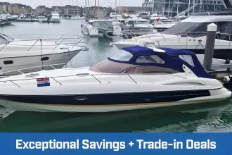 2003 Sunseeker Superhawk 34 yacht for sale, docked in marina, exceptional savings and trade-in deals.