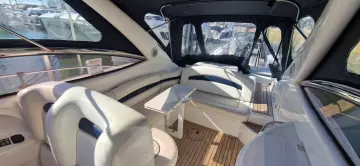 2003 Sunseeker Superhawk 34 yacht interior with luxurious seating and sleek design.