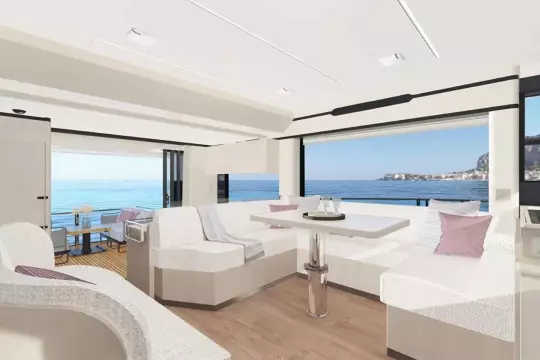 Luxurious interior of Absolute NAVETTA 50 yacht, model year 2026.