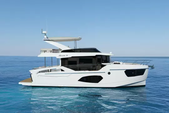 Luxury Absolute NAVETTA 50 yacht, 2026 model, cruising on calm blue waters.