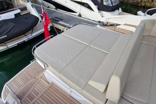 2024 Fairline Targa 45 Open yacht with elegant deck seating and modern design.
