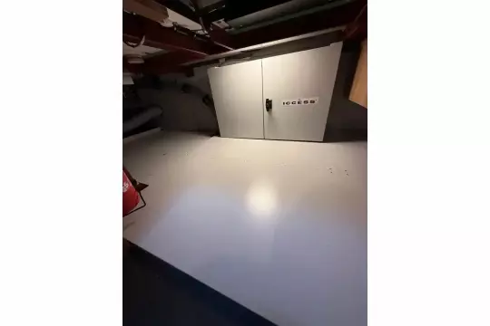 Engine room of 2025 Linssen 45 SL Sedan yacht, featuring access panel.