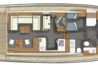 Floor plan of 2025 Linssen 45 SL Sedan yacht, featuring spacious interior layout.