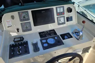 Control panel of 2008 Linssen Grand Sturdy 380 AC yacht with navigation instruments.