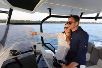 Jeanneau Cap Camarat 9.0 CC - two people at helm position